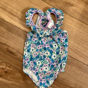 Baby Boden Floral Swimsuit with Ruffle Trim